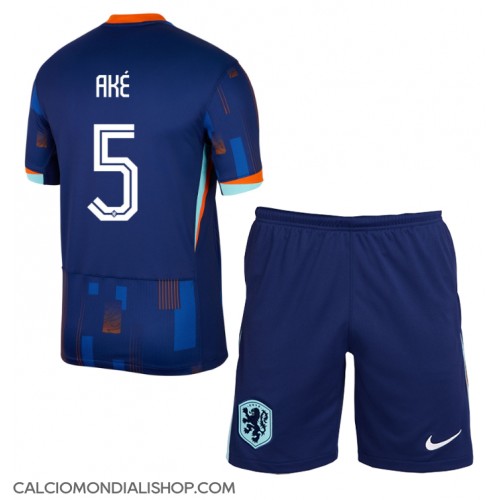 Maglie da calcio Olanda Nathan Ake #5 Seconda Maglia Bambino Europei 2024 Manica Corta (+ Pantaloni corti)